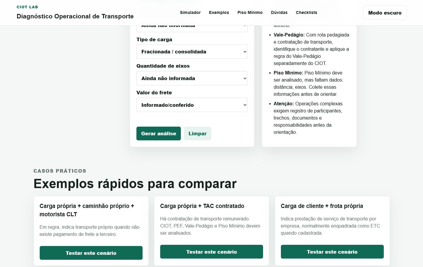 Simulador com resultado orientativo
