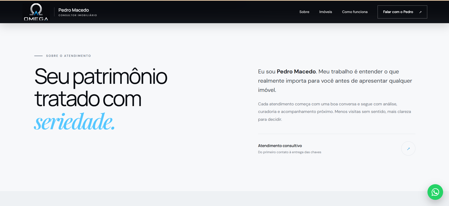 Seção institucional da landing page imobiliária